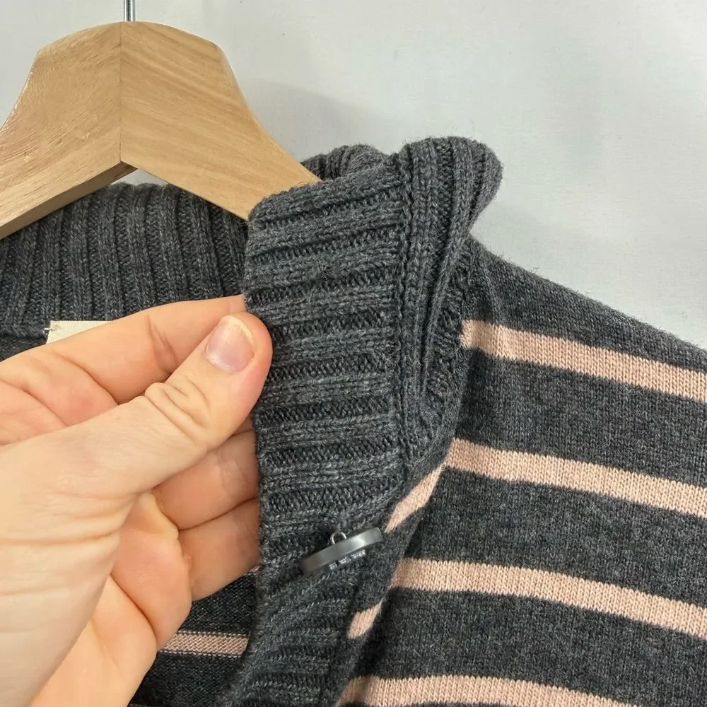 Tory Burch Giselle Cashmere Blend Quarter Button Collared Striped Sweater | XS